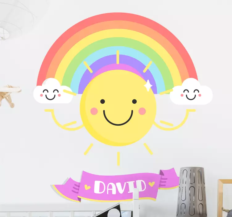 Sun and rainbow personalised wall sticker - TenStickers