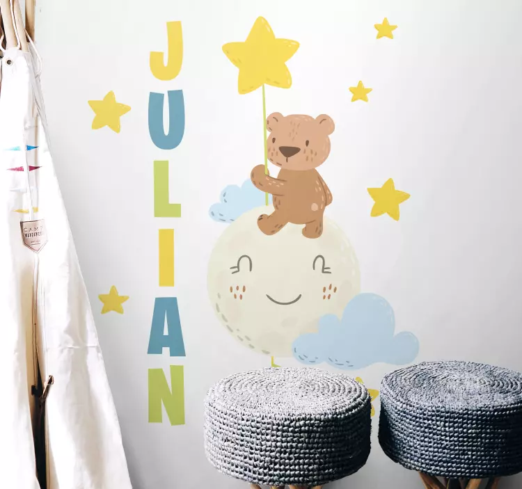Sweet brown teddy bear, balloons, stars decal - TenStickers