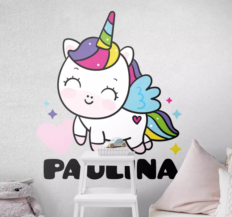Sweet unicorn with name personalized decal - TenStickers