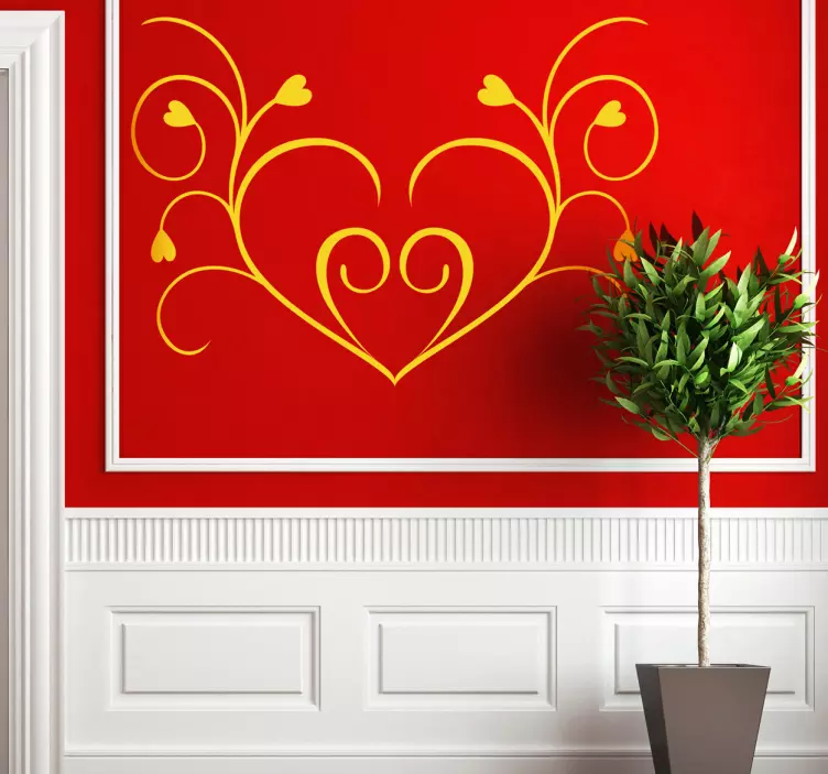 Symmetrical Floral Heart Wall Sticker - TenStickers