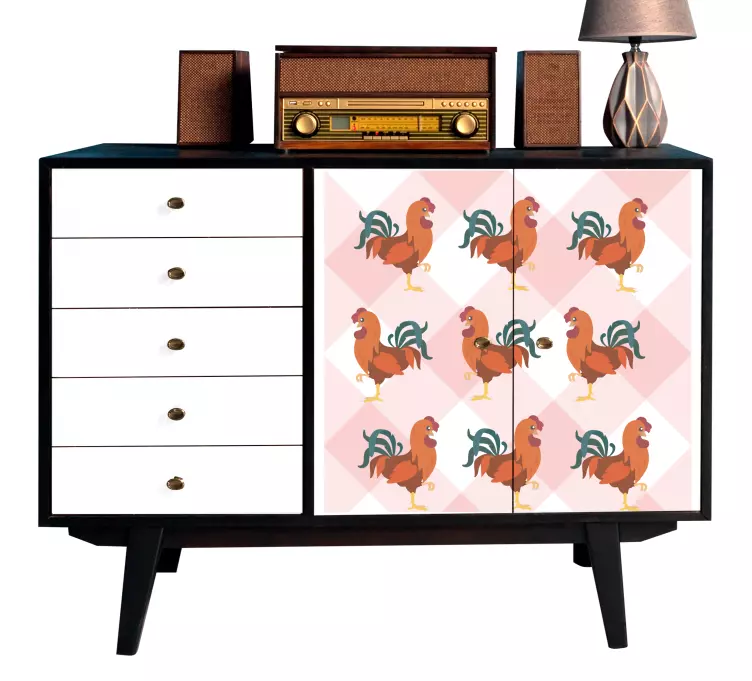 Tablecloth pattern roosters furniture decal - TenStickers