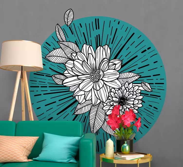 Tattoo line art flower wall sticker - TenStickers
