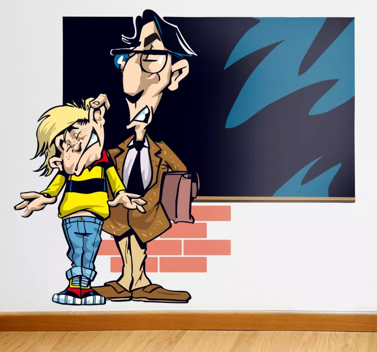 Teacher Pulling Kids Ear Cartoon Wall Sticker - TenStickers