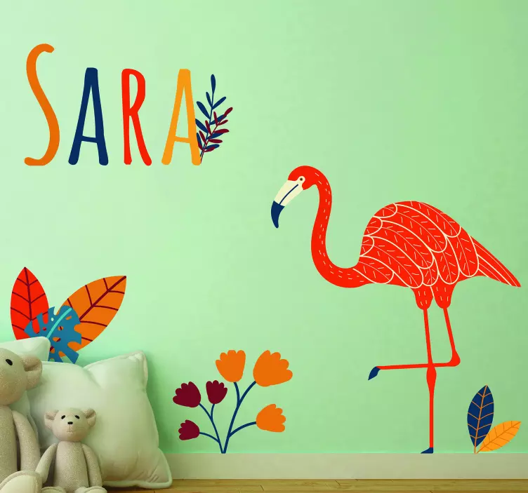 Custom name flaming bird decal in tenango style. - TenStickers