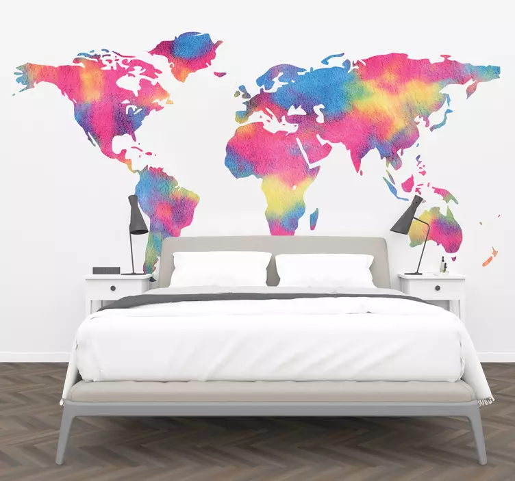 Tie dye world map wall sticker - TenStickers