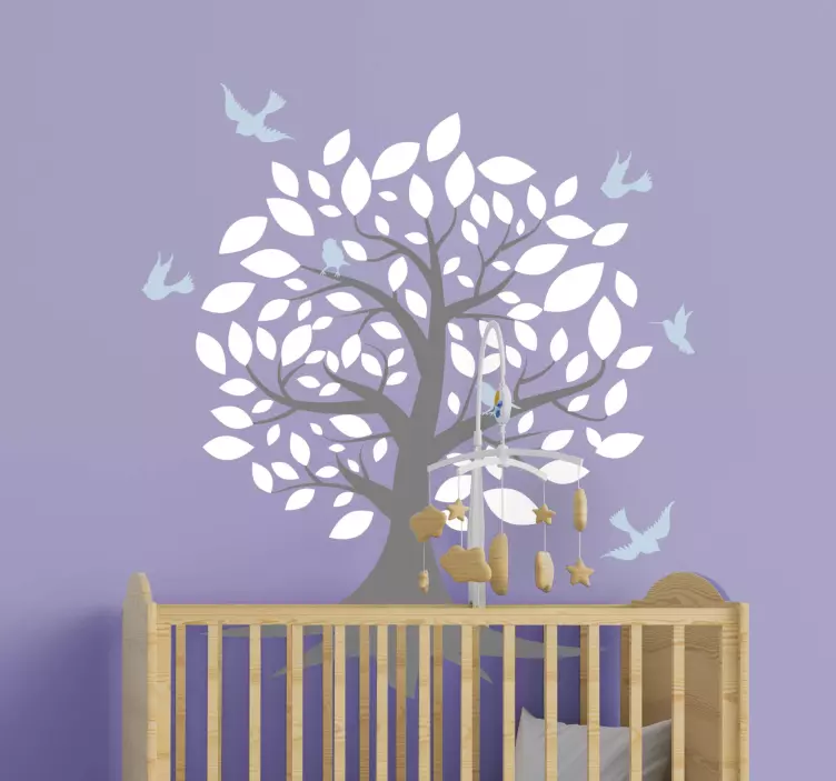 Tree with white leaves and birds sticker - TenStickers