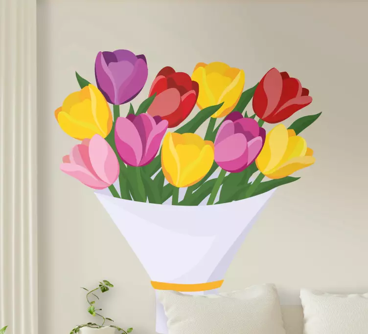 Tulips bunch multiple colours door sticker - TenStickers
