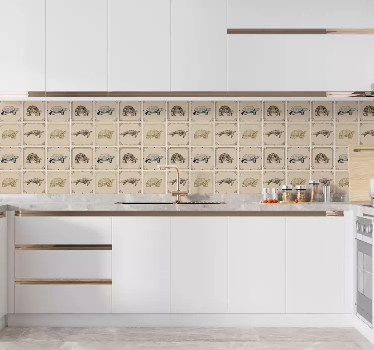 Turtles beige background tiles tile sticker - TenStickers