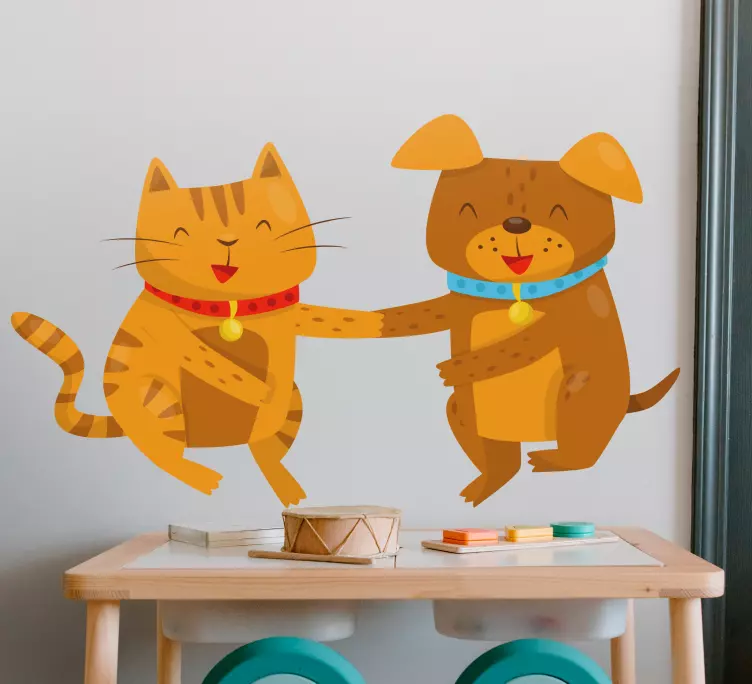 Two happy small cartoon animals wall sticker - TenStickers