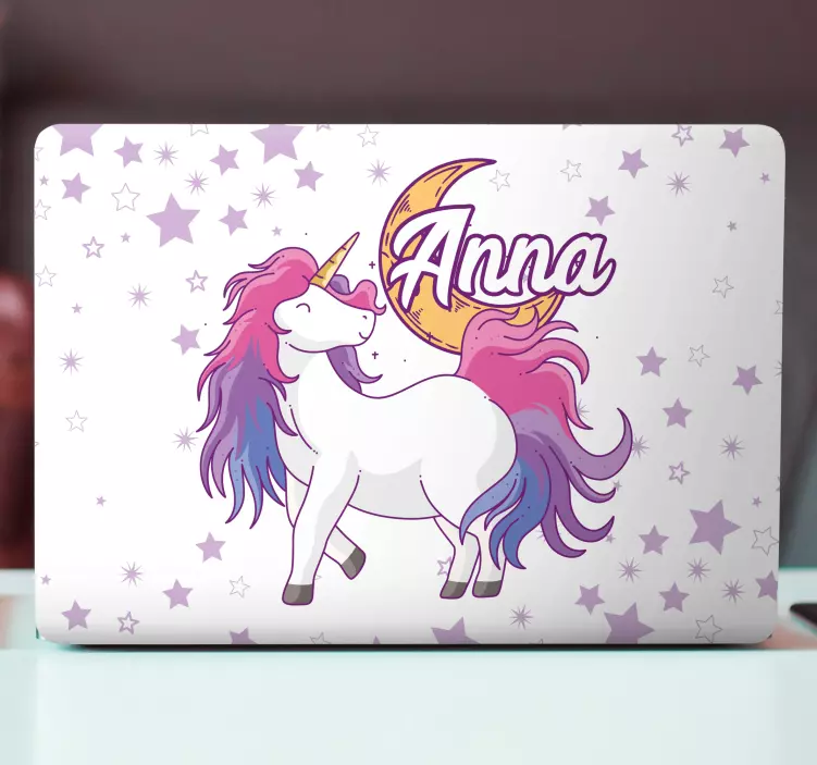 Customizable name unicorn and stars laptop sticker - TenStickers