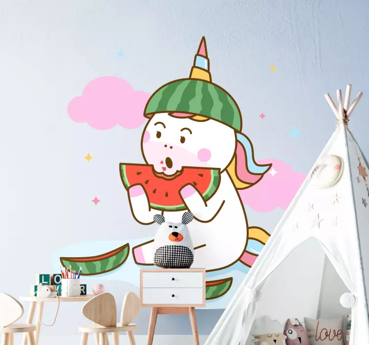 Unicorn Eating Watermelon pet sticker - TenStickers