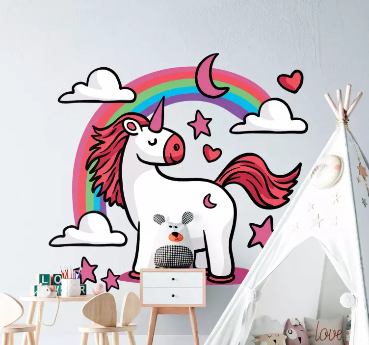 Unicorns clouds stars pink  fairy tale sticker - TenStickers