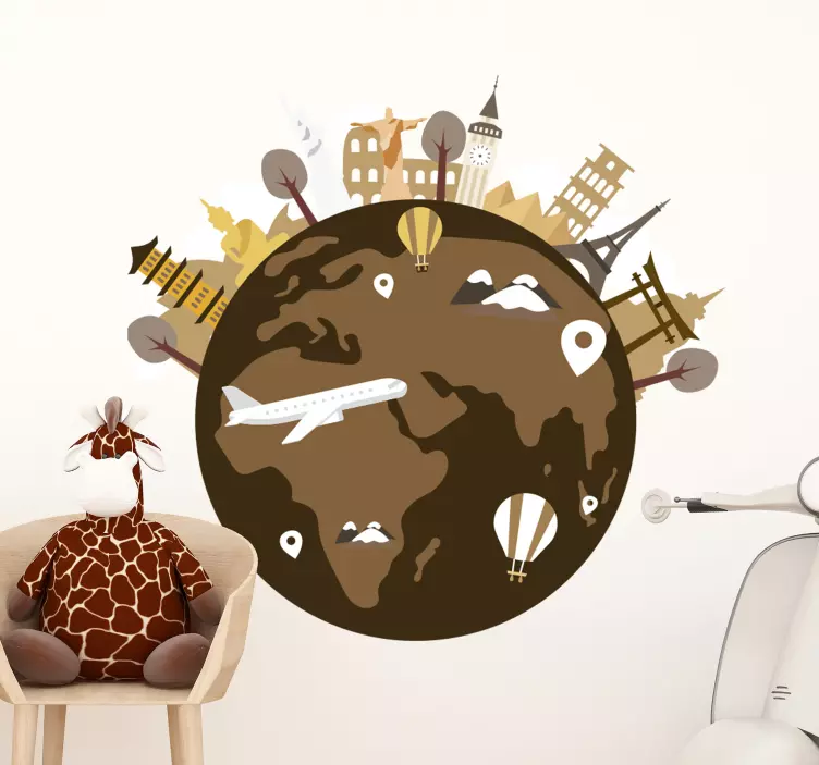 Vintage world map illustration sticker - TenStickers