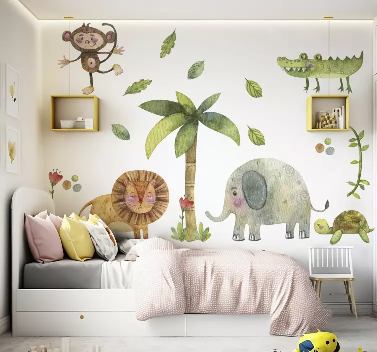 watercolor jungle animals wall stickers children's room - TenStickers