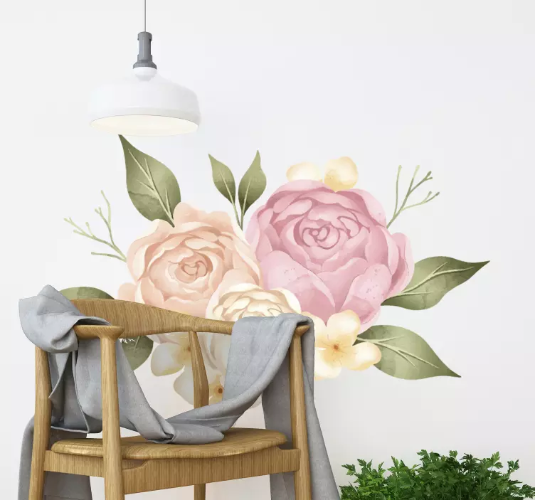 Watercolor peony flower wall sticker - TenStickers