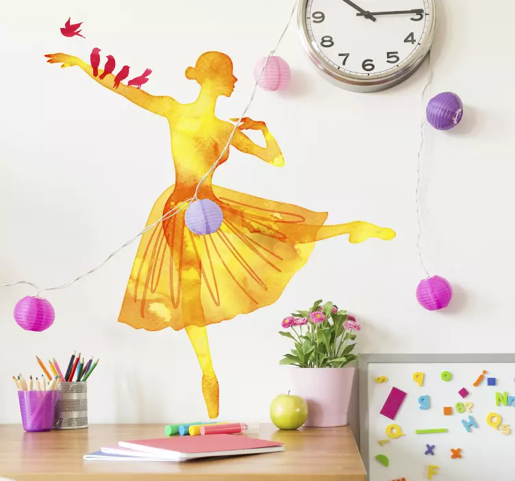 Watercolour Ballerina with Birds Wall Sticker - TenStickers