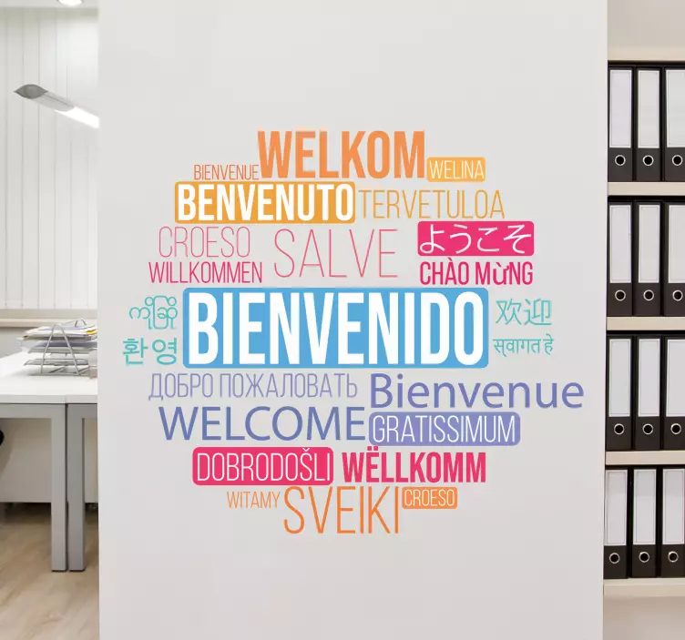 Welcome word cloud in many languages office text sticker - TenStickers