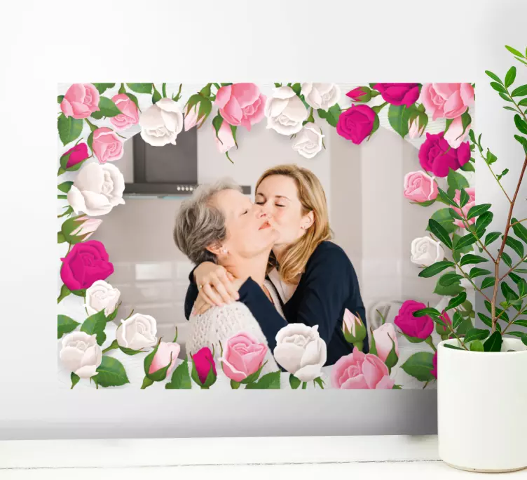 White and roses photo frame sticker - TenStickers