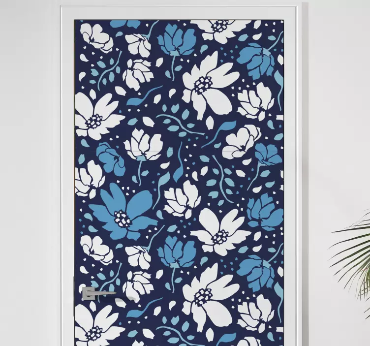 White daisies on blue background door sticker - TenStickers