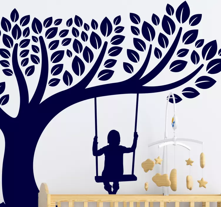 Windy tree with girl on swing tree wall sticker - TenStickers