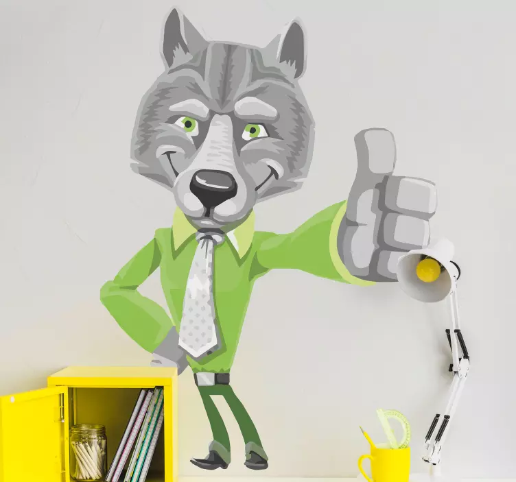 Wolf green suit thumbs up wild animal decal - TenStickers