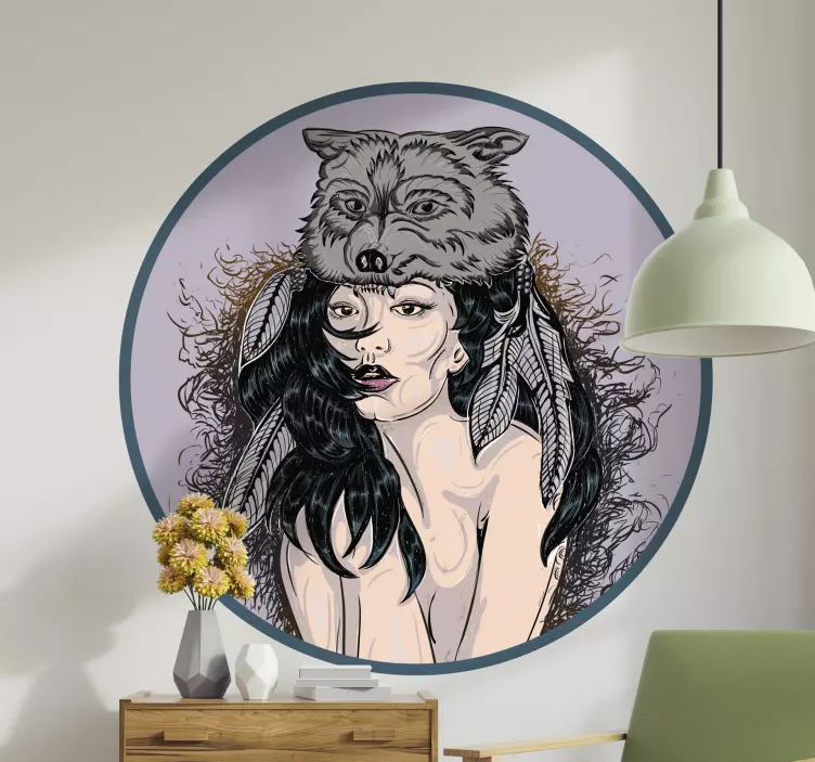 Wolf masked woman wall sticker - TenStickers