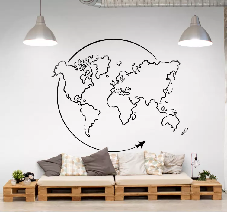 World map circle airplane world map sticker - TenStickers