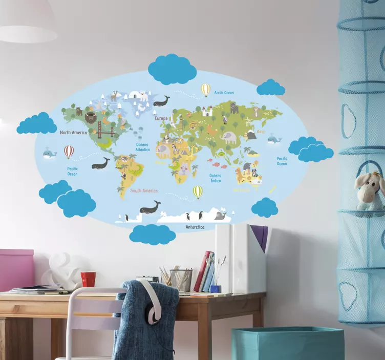 World map for kids wall sticker - TenStickers
