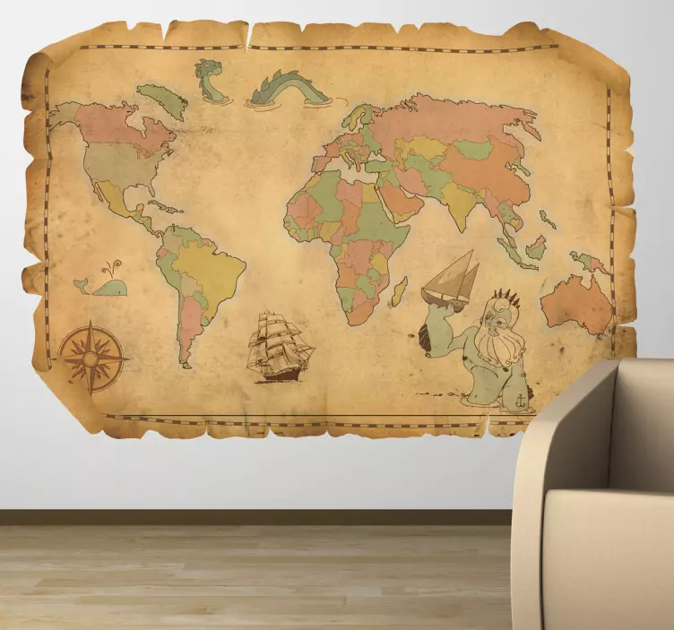 World Map Retro Wall Sticker - TenStickers