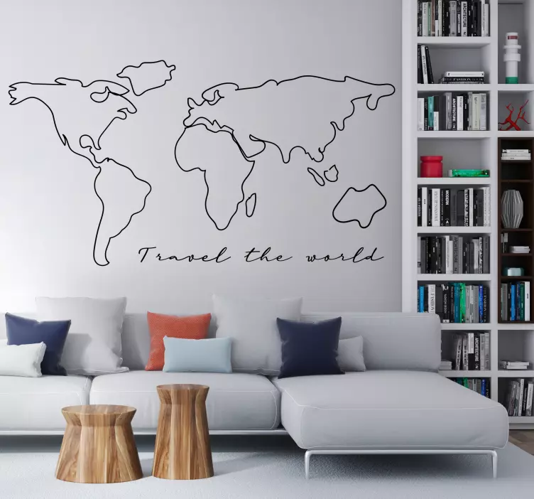 World map with travel text world map sticker - TenStickers