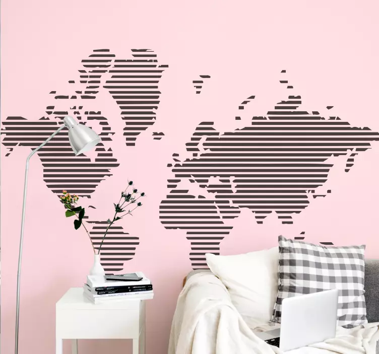 Worldmap diagonal stripes world map sticker - TenStickers