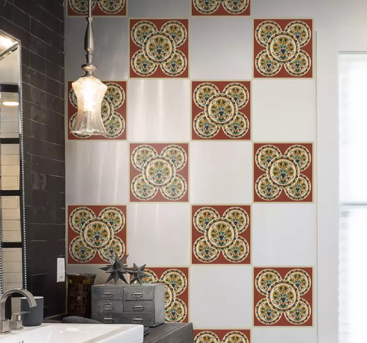 Yellow flowers horezu pattern tile decal - TenStickers