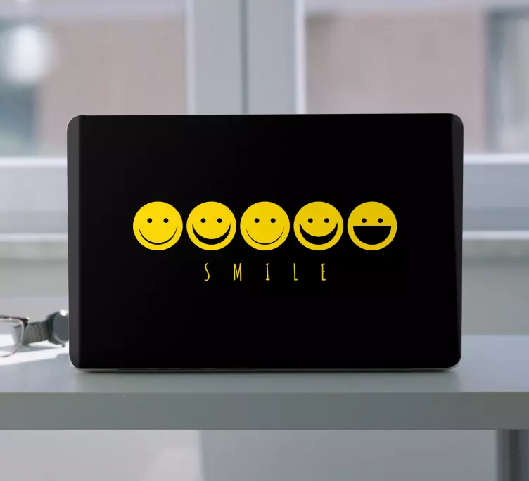 Yellow smile emoticon laptop skin decal - TenStickers