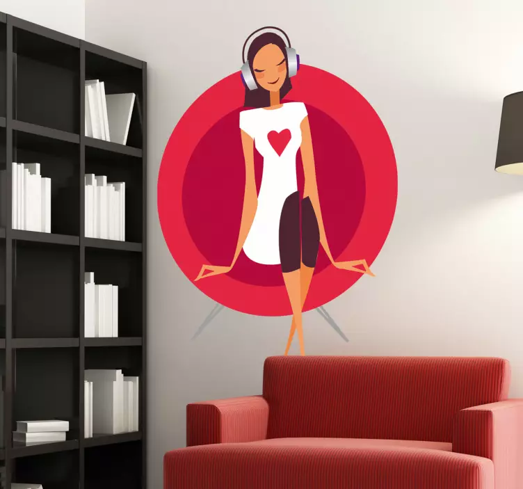 Young Lady in Red Sofa Decorative Sticker - TenStickers