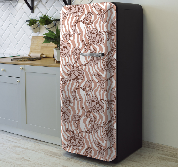 Zebra print and flowers coral  fridge sticker - TenStickers