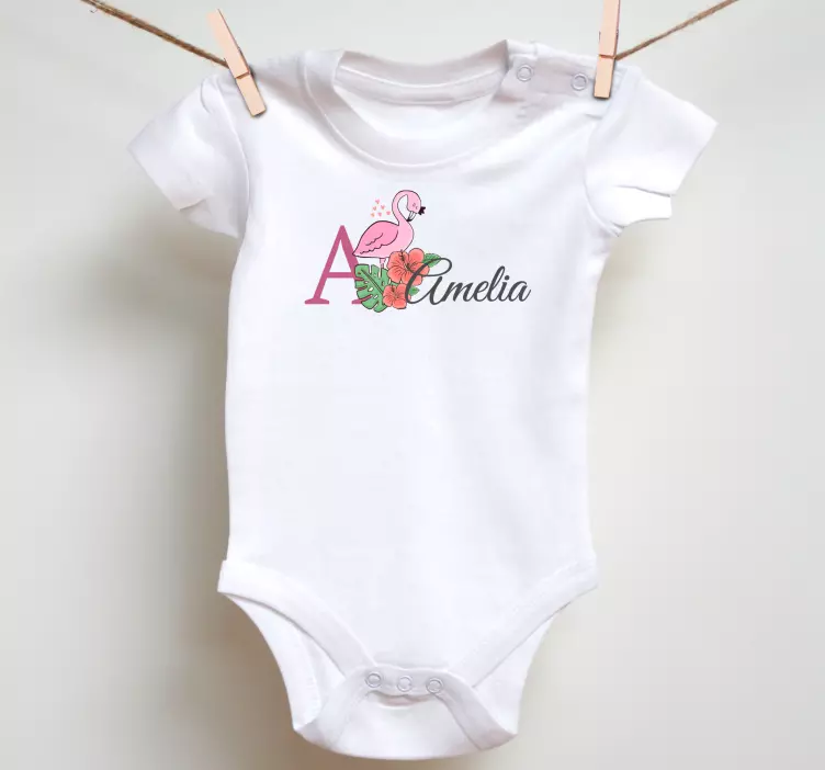 Cute animals flamingo with name Baby shirt - TenStickers