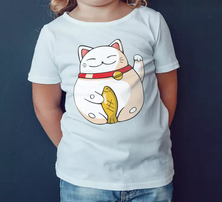 Cute cat with fish Kids t-shirt - TenStickers