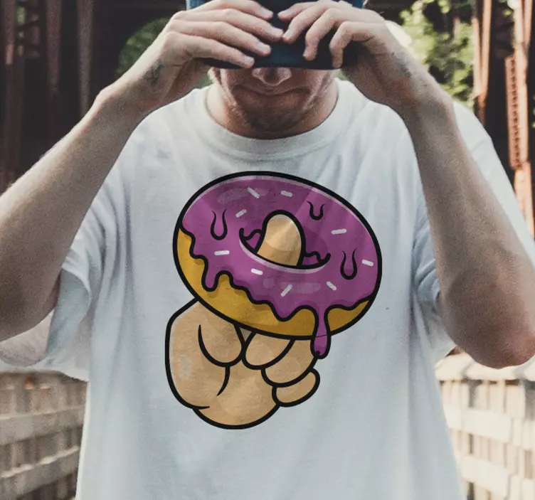 Finger and donut cartoon custom t-shirt - TenStickers