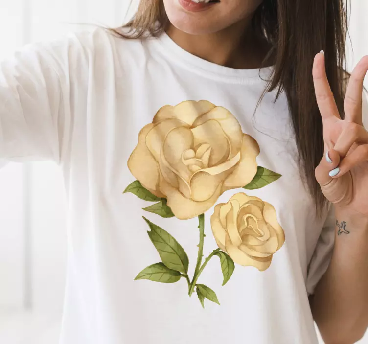 Golden rose flower t-shirt - TenStickers