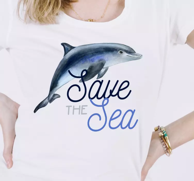 Save the sea text with fish t-shirt - TenStickers