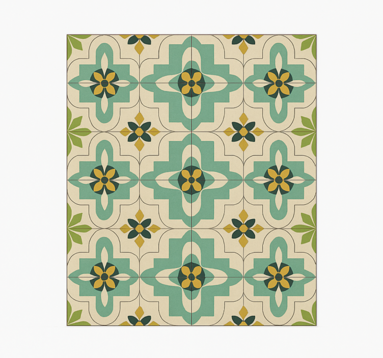 Retro floral tiles kitchen vinyl rug - TenStickers