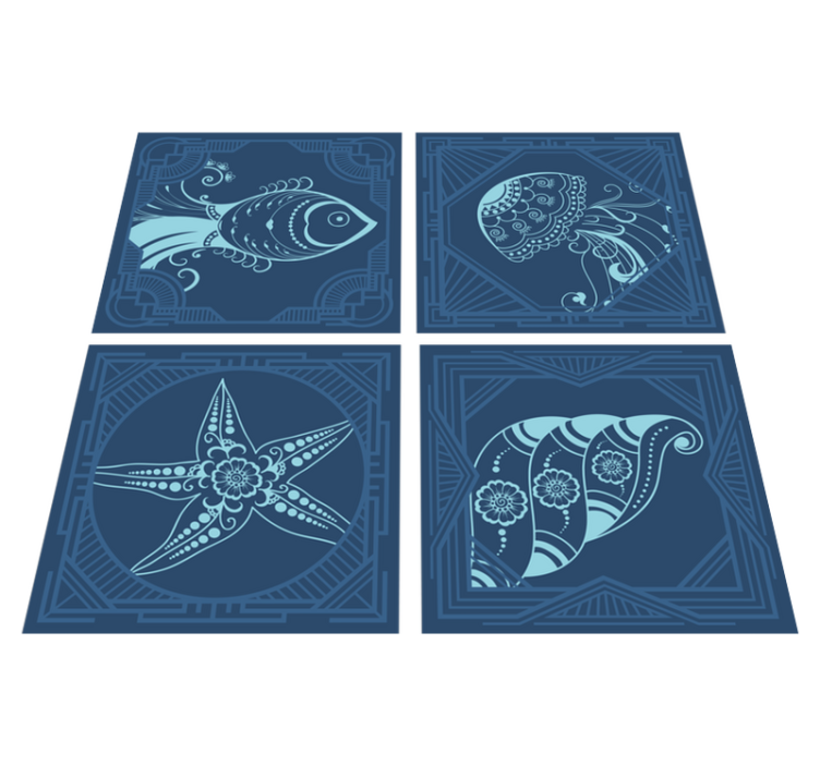 Blue ornamental tiles animal vinyl rug - TenStickers