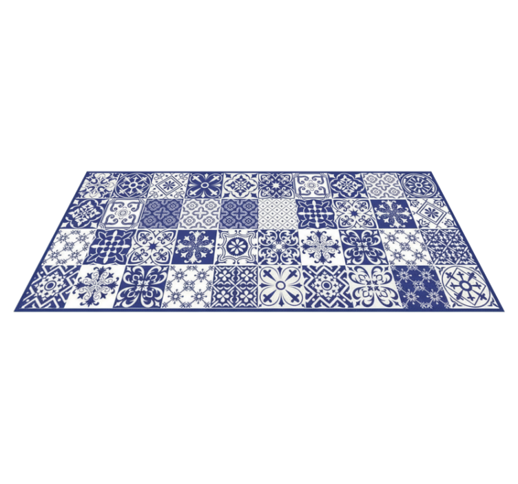 Kitchen vinyl rug in cobalt porcelain collage - TenStickers