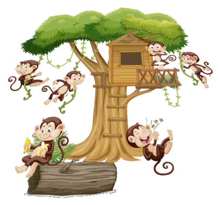 Animal vinyl rug monkeys in tree house - TenStickers