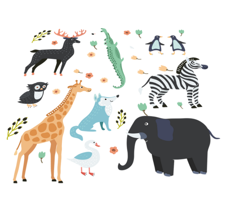 Animal vinyl rug featuring joyful creatures in a park - TenStickers