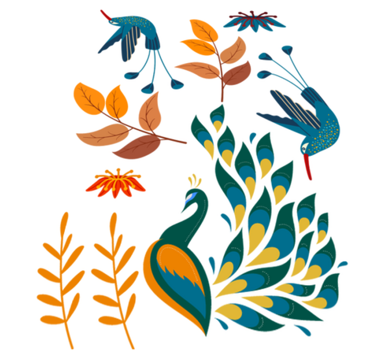 Tengango style birds and plants animal vinyl rug - TenStickers