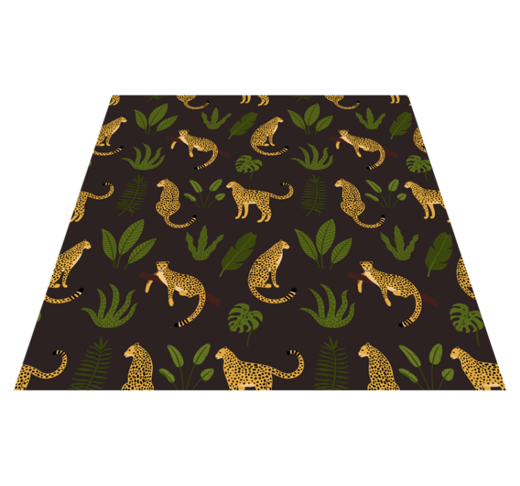 Animal vinyl rug with dark botanical leopard pattern - TenStickers
