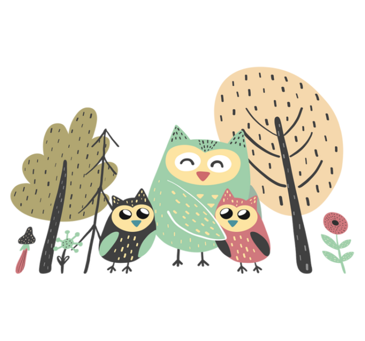 Animal vinyl rug colorful owls in tree - TenStickers