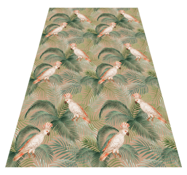 Animal vinyl rug with white parrots on beige palms - TenStickers