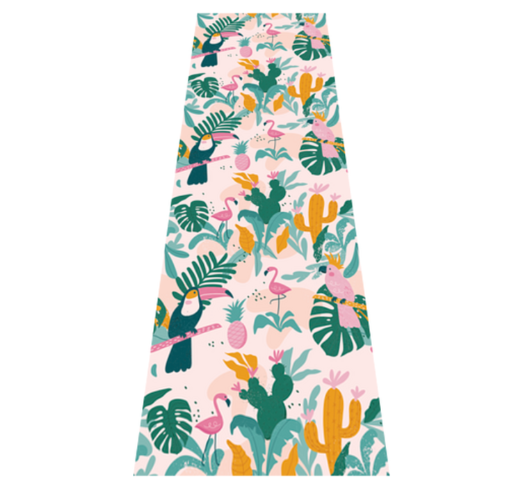 Animal vinyl rug with green birds on pink background - TenStickers